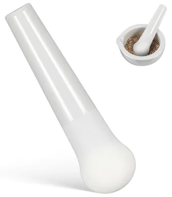 Productafbeelding van Morter met stamper - Schuurstaaf van keramiek - Keukenaccessoire voor het vermalen van kruiden - Wit, 12,00 x 3,00 x 3,00 cm
