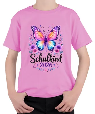Produktbild von Schulkind 2026 Mädchen Einschulung Schmetterling Erstklässler Kinder T-Shirt, Pink, 128