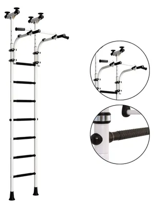 Image de Espalier d'intérieur à fixation au plafond pour adultes  Structure d'escalade en métal avec accessoires pour adolescents, blanc et noir