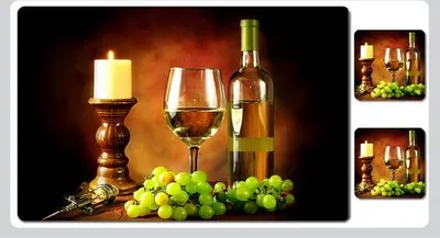 Produktbild von 3 D Platzset Wein, 6-teilig, 2x Tischset + 4x Untersetzer, Weingläser Trauben