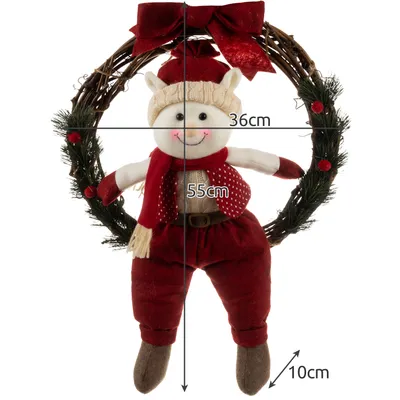 Zdjęcie produktu dla Dekoracja świąteczna wieniec na drzwi 31cm Wieniec świąteczny wieniec 22316, wzór: bałwan
