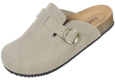 Produktbild von Intini Clogs Hausschuhe Herren Pantoletten Leder, Taupe, 47 EU