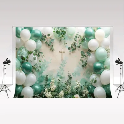 Produktbild von Fotohintergrund 3 x 3 Meter – Design mit Pflanzen und Ballons in Grün