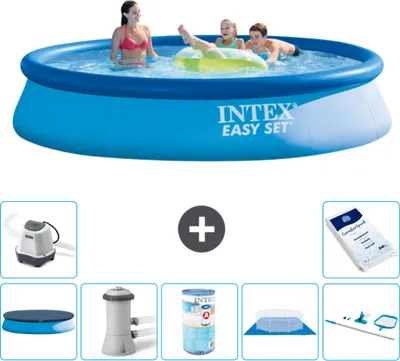 Produktbild von Intex runder aufblasbarer Easy Set-Pool – 396 x 84 cm – Blau – im Lieferumfang enthalten Abdeckung - Filterpumpe für Schwimmbad - Filter - Bodenplane - Reinigungskit - Salzwassersystem