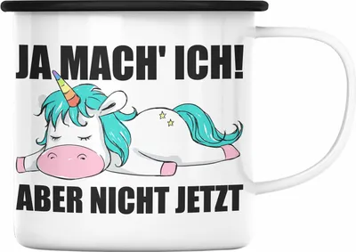 Produktbild von Trendation - Lustige Emaille Tasse mit Spruch Einhorn Mitarbeiter Arbeitskollege Geschenk Kollegin (Schwarz)