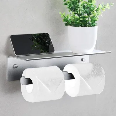 Immagine prodotto di Portarotolo doppio, argento, alluminio, autoadesivo, bagno