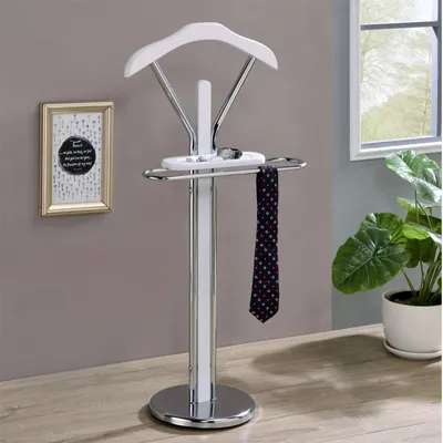 Produktbild von Herrendiener Stummer Damen Diener Kleiderbutler Kleiderständer mit Kleiderbügel, Hosenbügel, kleine Ablage, in weiß