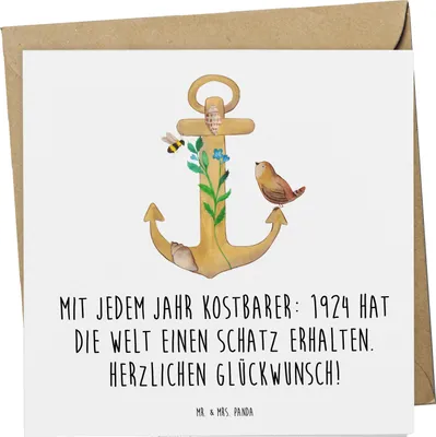 Produktbild von Mr. & Mrs. Panda Grußkarte 1924 Geburtstag - Weiß - Geschenk, faltkarte, handgefertigte Geschenke, Klappkarte, unvergessliche, anlasskarte, Jahr, besondere Person, Alter