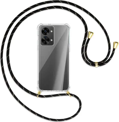 Produktbild von Handykette Backcover-Schutzhülle mit Band (Metall goldfarben) für OnePlus Nord 2T (CPH2399, 6.43'') - schwarz/gold