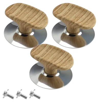 Topfdeckelknöpfe 3er-Set, Bakelit/Edelstahl, hitzebeständig, Holzoptik