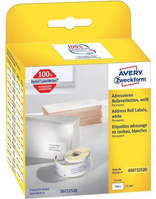 Obrázek produktu pro Avery AS0722520, Bílá, Obdélník, Permanentní, 25 x 54 mm, Rolle, Papír