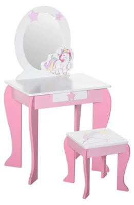 Immagine prodotto di Specchiera Giocattolo con Cassetto e Sgabello Gioco Bambine 3-6 Anni