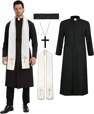 Zdjęcie produktu dla Kostium księdza - czarny - rozmiar XL - idealny na Halloween i imprezy tematyczne - dla mężczyzn