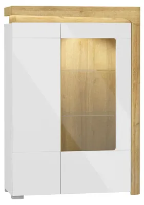 Produktbild von Geschirrschrank Teo mit 2 Türen, Weiß und Holzoptik, 148cm