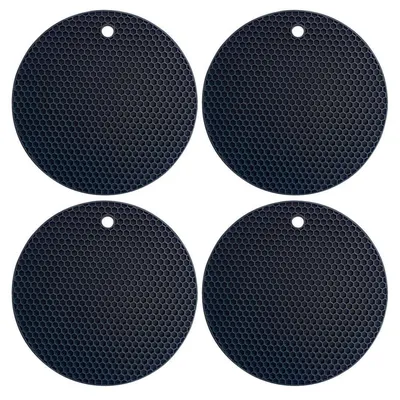 Immagine prodotto di Set di 4 sottobicchieri in silicone, colore nero, diametro 18 cm, resistenti al calore fino a 240°C