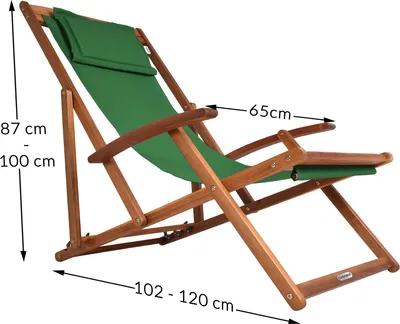 Image de CASARIA® Chaise longue pliante en bois vert Chaise de plage 3 positions Chilienne transat jardin exterieur