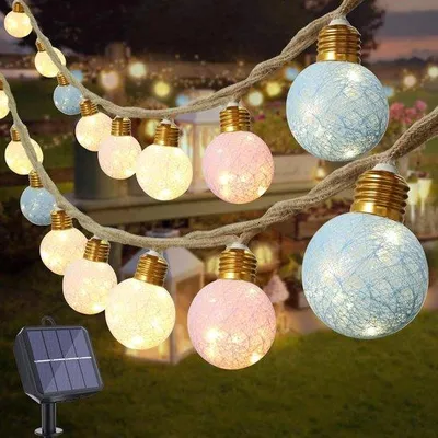 Image de Guirlande lumineuse solaire - Corde en chanvre - 16 ampoules - Blanc - Pour intérieur et extérieur