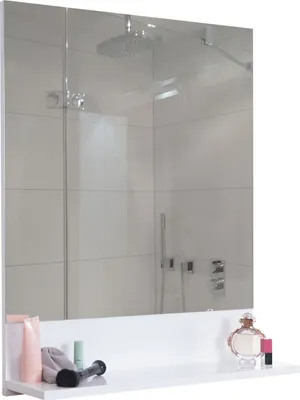 Productafbeelding van Famanu wandspiegel met opbergruimte, model MCW-B19 - hoogglanz wit, 75x80 cm