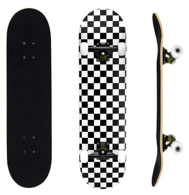 Obrázok produktu pre Kompletná skateboardová doska, 31 x 8 palcov, vhodná pre deti, tínedžerov a dospelých, 7 vrstiev javorového dreva, konvexný tvar, čierno-biely vzor