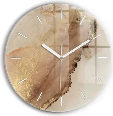 Produktbild von Wallfluent Wanduhr – Stilles Quarzuhrwerk - Uhr Dekoration Wohnzimmer Schlafzimmer Küche - Zifferblatt mit Striche - weiße Zeiger - 30 cm - Beigefarbene moderne Kunst