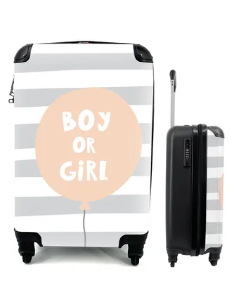 Produktbild von MuchoWow® Koffer Handgepäck Trolley Rollkoffer Kleine Reisekoffer mit 4 Rollen - Illustration mit einem Luftballon und dem Zitat "Boy or girl". - Cabin Size < 55x40x23 cm & 55x40x20 cm - Fotokoffer - Kabinenkoffer - Boardgepäck - Reise-Box - Reisekoffer - Reisegepäck - Koffer mit Bild - Trolley für Kinder