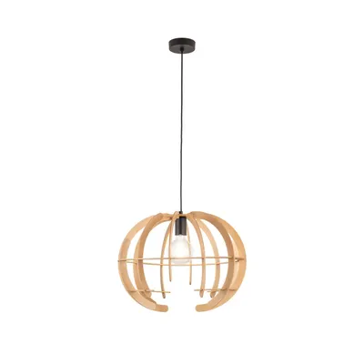Produktbild von Hängeleuchte Metall Holz D: 46 cm H: max. 160 cm Schwarz Braun E27 rund Modern Pendelleuchte