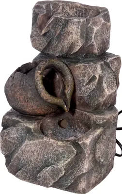 Produktbild von dobar Design Zimmerbrunnen aus Polyresin in Steinoptik, Wasserspiel mit Pumpe für innen, 17,2 x 16,2 x 27 cm, Grau