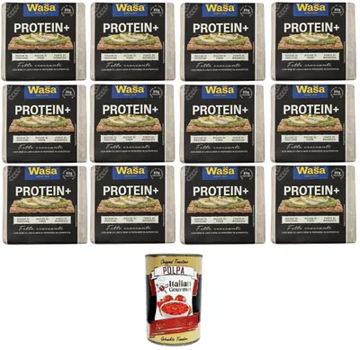 Produktbild von Wasa Protein+ Knäckebrot – Eiweißreiche Weizen-Cracker mit Mehl und Gluten – 12x200 g – Hoher Proteingehalt, Ballaststoffquelle, knusprig & nahrhaft+ Italian Gourmet polpa 400gr