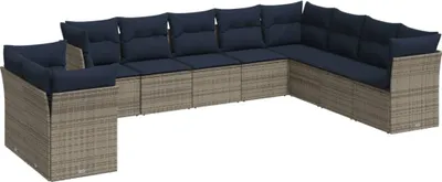 Produktbild von vidaXL 10-tlg. Garten-Sofagarnitur mit Kissen Grau Poly Rattan