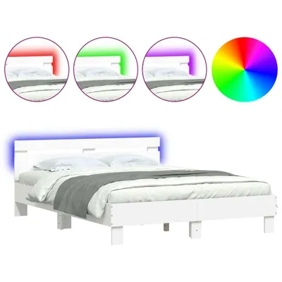 Produktbild von vidaXL Bettgestell mit Kopfteil und LED-Beleuchtung Weiß 150x200 cm