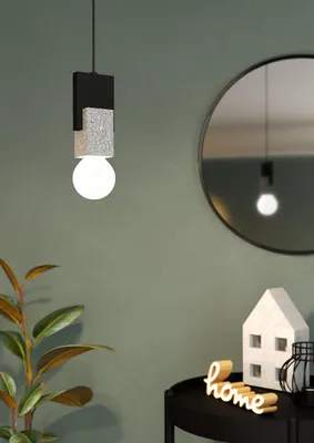 Produktbild von EGLO Pendelleuchte Lobatia, 1 flammige Hängelampe, Hängeleuchte aus Terrazzo in Grau Weiß, Holz, Esstischlampe, Wohnzimmerlampe, E27