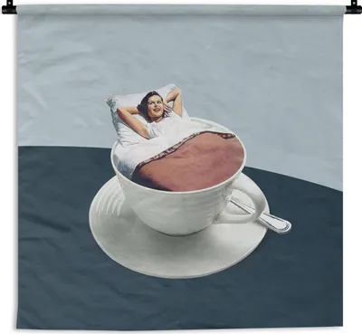 Produktbild von MuchoWow® Wandteppich Wandbehang Frau - Kaffee - Jahrgang 60x60 cm Tapisserie Dekoration Wandtuch - Dekorationen - Wand Decke