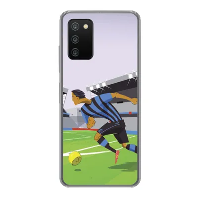 Produktbild von MuchoWow® Handyhülle Schutzhülle Hülle für Samsung Galaxy A03s Eine Illustration von Spielern, die in einem Stadion Fußball spielen - Junge - Mädchen - Kinder Silikon Softcase Handy Hülle - Schutz