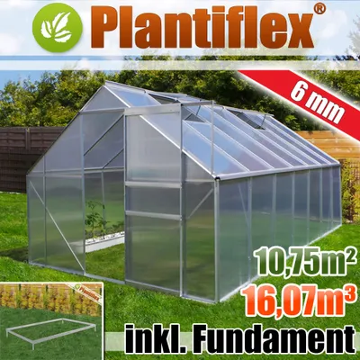 Produktbild von Aluminium Gewächshaus 16,07m³ mit Fundament 250x430cm Garten Pflanzenhaus Alu Treibhaus Tomatenhaus 10,75m² - 6mm Verglasung - silber