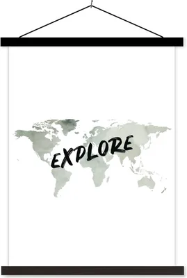 Produktbild von MuchoWow® Textilposter Weltkarte - Aquarell - Sprichwörter 40x53 cm mit schwarzem Rahmen - Abbildung
