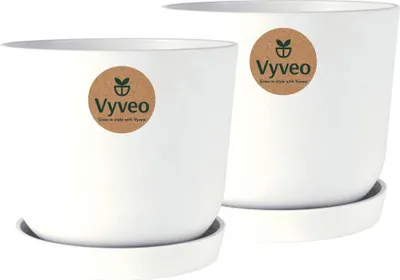 Immagine prodotto di Vyveo - Vaso da fiori Soren con sottovaso - Set da 2 - Bianco - 19x17