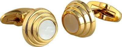 Produktbild von Engelhardt Edelstahl Manschettenknöpfe, IP Gold beschichtet, mit Perlmutteinsatz, Ø 16 mm