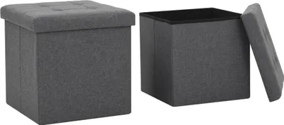 Image de Tabouret avec espace de rangement 2 pcs. Gris foncé aspect lin