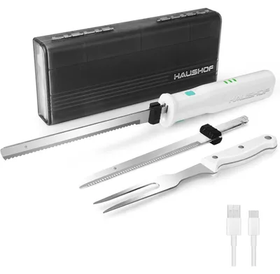 Productafbeelding van Draadloze elektrische messerset met 2 messen en een vork, 2000 mAh batterij, wit