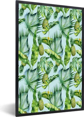 Produktbild von MuchoWow® MuchoWow® Gerahmtes Poster Blätter - Ananas - Vintage 60x90 cm - Poster mit zchwarzem Bilderrahmen - Kunst