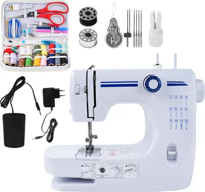 Produktbild von 608A Mini Nähmaschine Elektrisch mit 12 Stichen, Nähmaschine mit Fußpedal und Nähset, EU-Stecker
