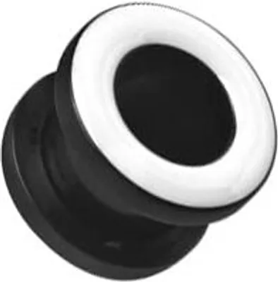 Immagine prodotto di Piercing al tunnel della carne dell'orecchio acrilico nero a vite - rivestimento bianco smaltato - VEFTBK10MM