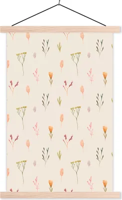 Produktbild von MuchoWow® Textilposter Vintage - Pflanzen - Pastell 60x90 cm mit holzfarbenen Rahmen - Textil