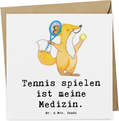 Produktbild von Mr. & Mrs. Panda Glückwunschkarte Fuchs Tennis spielen - Weiß - Geschenk, Klappkarte, Tennisverein, Ballsportart, anlasskarte, faltkarte, Grußkarte, doppelkarte, Turnier