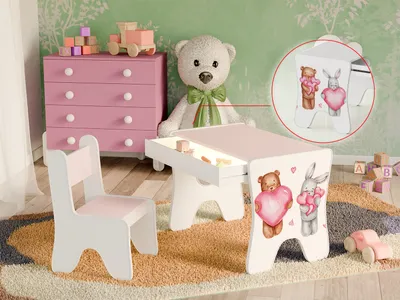 Obrázek produktu pro Happy Babies - Dětský psací stůl a židle, ergonomický hrací stůl s prostornou zásuvkou - Dětský stůl na učení a hraní - Dětský nábytek, Rose