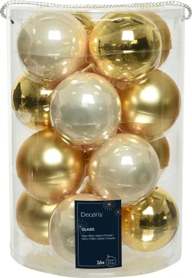 Productafbeelding van Kerstbal glas d8 cm parel/goud 16st kerst Decoris