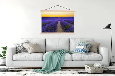 Produktbild von MuchoWow® Textilposter Frankreich - Lavendel - Farben 120x80 cm mit holzfarbenen Rahmen - Aufhängeset