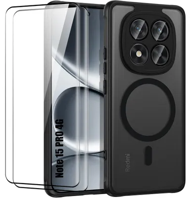 Image de Coque + 2 Verres Trempés pour Xiaomi Redmi Note 15 Pro 4G, avec Protection Caméra - Noir