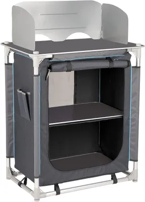 Productafbeelding van Camping, reiskook, keukenbox, inklapbare kast, tafel, windscherm, aluminium, zwart - zwart