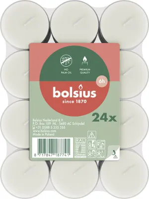 Produktbild von Bolsius Teelichte 24er Flatpack 6 Stunden transparenter Cup weiß
